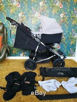 Mountain Buggy Duet V3 With Rain Cover & Twin / 2 Carrycots Plus