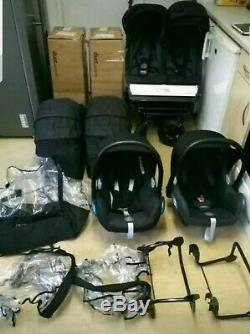 Mountain Buggy Duet With Complete Twin Sets Carrycots, Car Seats, Raincovers Etc