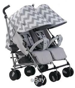 My Babiie Billie Faiers Chevron Baby Twin Stroller Double Buggy Pushchair Grey