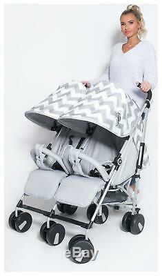 My Babiie Billie Faiers Chevron Baby Twin Stroller Double Buggy Pushchair Grey