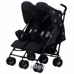My Babiie MB22 Twin / Double From Birth Baby Folding Stroller Black Stars