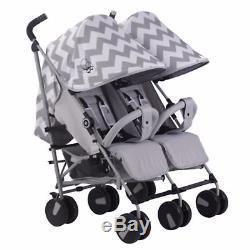 My Babiie MB22 Twin / Double From Birth Baby Folding Stroller Grey Chevron