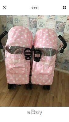 My Babiie MB22 Twin / Double From Birth Baby Folding Stroller Pink Polka