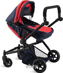 My First Baby Doll Twin Stroller Foldable Double Doll Pram in Red and Navy Blu