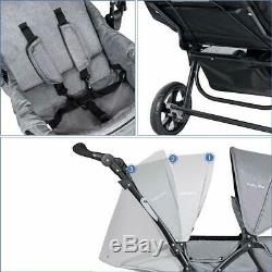 NEW Double Seat Twin Baby Stroller Buggy Pushchair Pram From Birth Grey