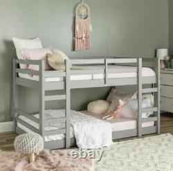 NEW Kid Toddler Bunk Bed Double Twin Pine Grey Ladder Easy to Assemble Sturdy