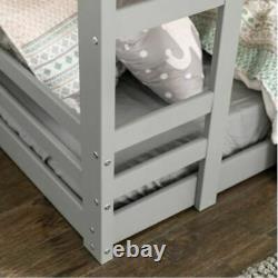 NEW Kid Toddler Bunk Bed Double Twin Pine Grey Ladder Easy to Assemble Sturdy