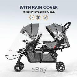 NEW Tandem Double Twin Baby Stroller Buggy Pushchair Pram From Birth Grey