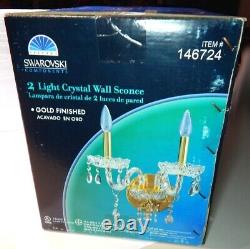 NIB Swarovski Crystal Elements Spectra Wall Sconce Double Light Lamp 146724 Gold