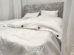 Natural linen duvet cover with buttons set duvet cover internal ties crib twin