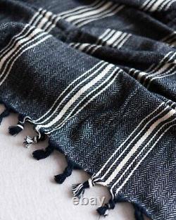 Navy Cotton Throw Blanket Single Double Coverlet Bedspread Organic Comfortable