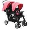 New Baby And Toddler Tandem Buggy Steel Double Seat Twin Pushchair Stroller Pink