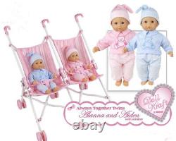 New Boy Aiden & Girl Alanna Play Baby Twins Dolls Double Doll Stroller Set