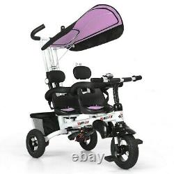 New Twins Baby Tricycle Stroller Rotatable Seat Foldable Pink