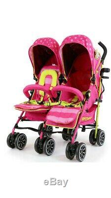 OPTIMUM ISAFE Mea Lux Baby Toddler Double Twin Pink Stroller Buggy inc Raincover