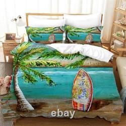 Oil Painting Surfboard Beach Quilt Duvet Cover Set Twin Comforter Cover Soft