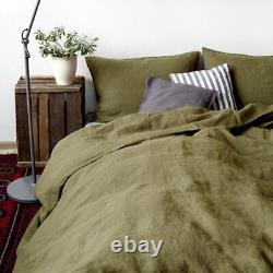 Olive Green Linen Duvet Cover Linen Bedding set With Buttons Twin Full Double