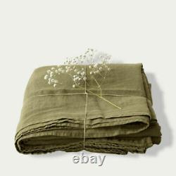 Olive Green Linen Duvet Cover Linen Bedding set With Buttons Twin Full Double