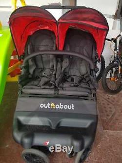 Out n About Little Nipper DOUBLE (Poppy Red) Compact Twin Baby Pushchair