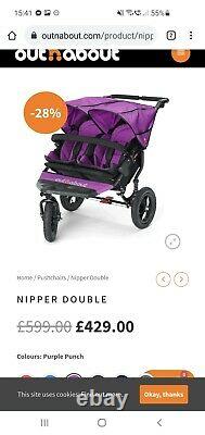 Out n About Nipper Double V4 Double Seat Stroller Purple Twins Buggy Pram