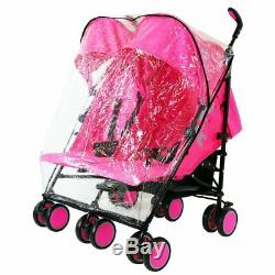 Pink Zeta Double Twin Stroller Pram Pushchair Buggy Complete Rain Cover Footmuff