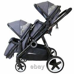 Pram System Double Twin Travel Tandem Pushchair Buggy Stroller Carseat Pebble