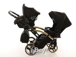 Premium Twin Pram Junama Diamond S Duo SLIM Gold Black Double Buggy Baby Twins