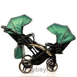 Premium Twin Pram Junama Fluo Line Duo Slim Green+Black Double Buggy Baby Twins