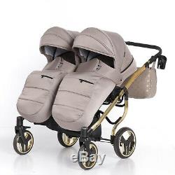 Premium Twin Pram Tako Laret Imperial Duo Beige + Gold Double Buggy Baby Twins