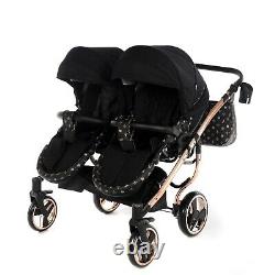 Premium Twin Pram Tako Laret Imperial Duo Black+Rose Gold Double Buggy Baby Twin