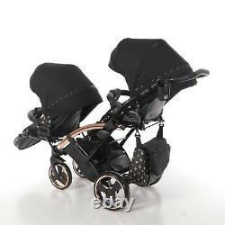 Premium Twin Pram Tako Laret Imperial Duo SLIM Black+Rose Gold Double Buggy Baby
