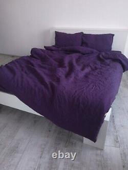 Purple Color linen bedding set Softness Linen duvet cover With Coconut Buttons