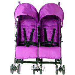 Purple Twin Stroller Pram Pushchair Buggy Inc Parasol Rain Cover & Footmuffs