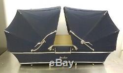 RARE Silver Cross TWIN TRIDENT Pram Navy Carriage Double Seat Stroller EXQUISITE