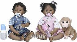 Realistic Reborn Baby Twins Lifelike Black Toddler Girl&boy Soft Body Double Toy