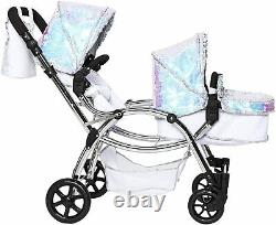 Roma Polly Double Twin Dolls Pram 2in1 Stroller & Carry Cot Mermaid Open Box