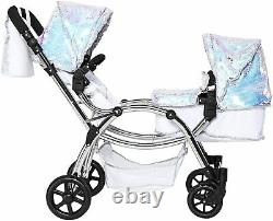 Roma Polly Sparkle Double Twin Dolls Pram 2 in 1 Stroller & Carry Cot Mermaid