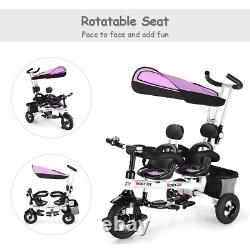 Rotatable Kids Baby Twins Tricycle With Safety Double Seat-pink Travel