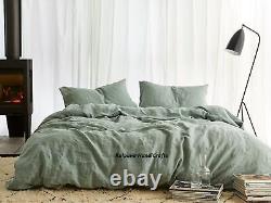 Sage Linen Duvet Cover With 2 Matching Pillow Case Stonewashed Linen Bedding Set