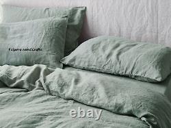 Sage Linen Duvet Cover With 2 Matching Pillow Case Stonewashed Linen Bedding Set