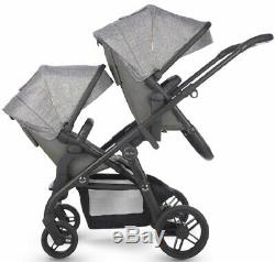 Silver Cross Coast Twin Baby Double Pram System Stroller with Bassinet Limestone