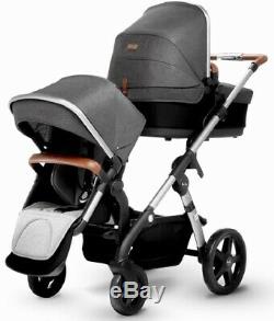 Silver Cross Wave Twin Baby Double Pram System Stroller with Bassinet Granite NEW