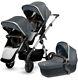 Silver Cross Wave Twin Baby Double Pram System Stroller With Bassinet Slate New