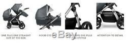 Silver Cross Wave Twin Baby Double Pram System Stroller with Bassinet Slate NEW