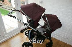 Silver Cross Wave double twin pram full travel system car seat 3 in 1 Claret red