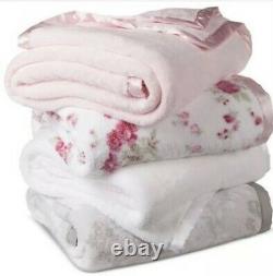Simply Shabby Chic Baby Pink Satin Trim Original 2 Ply Thick Plush Twin Blanket