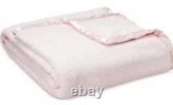 Simply Shabby Chic Baby Pink Satin Trim Original 2 Ply Thick Plush Twin Blanket