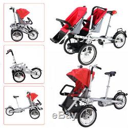 Single/Double Baby Mom Tricycle Seat Twin Tandem Stroller Bike Pushchair Bicycle