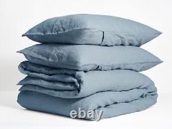 Sky Blue Linen Duvet Cover Washed Linen Bed Set King Queen Twin Double Full Set