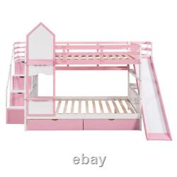 Solid Wood Bunk Bed with Slide Storage Drawers Staircases Twin Full Size Bed Frame